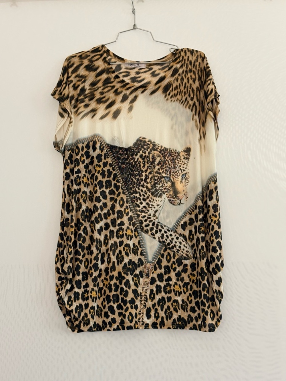 Blossom by P Leopard-Print Women's Blouse in Tan and Black OS